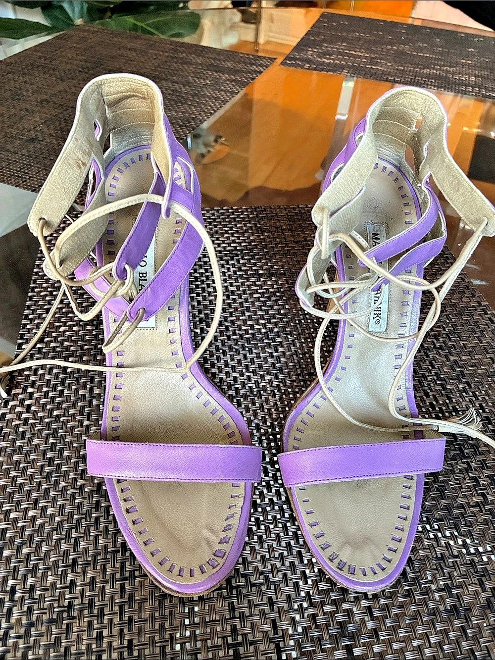 Manolo Blahnik Purple leather Lace-Up Stiletto Heels US 7.5 - Picture 2 of 7
